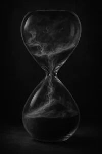 Reloj de arena hecho de humo, símbolo del tiempo perdido en promesas falsasReloj de arena hecho de humo, símbolo del tiempo perdido en promesas falsas